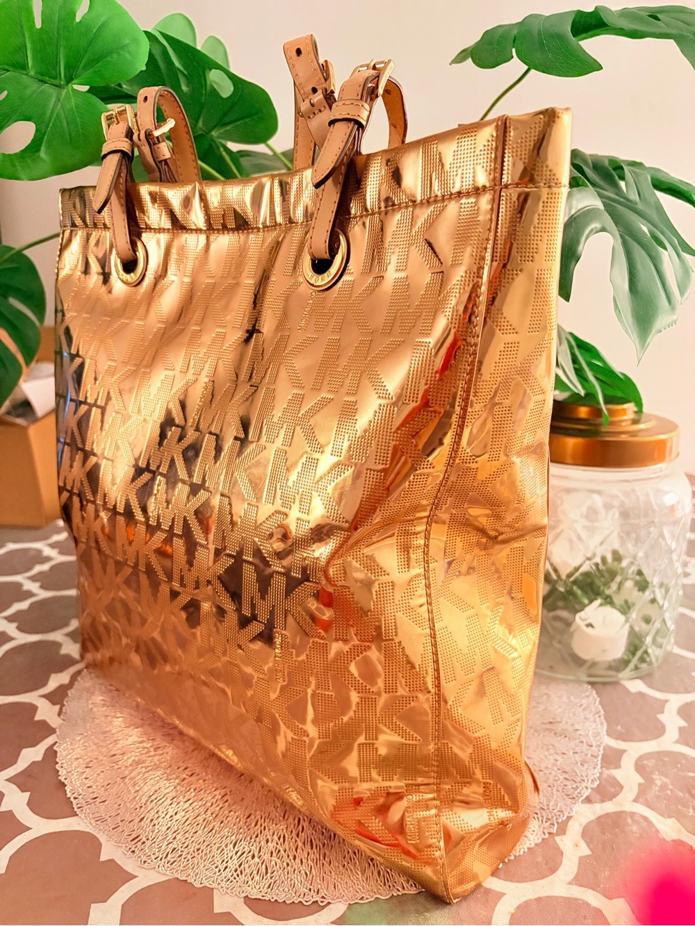 Michael Kors Metallic Gold Logo Tote - Picture 2 of 6
